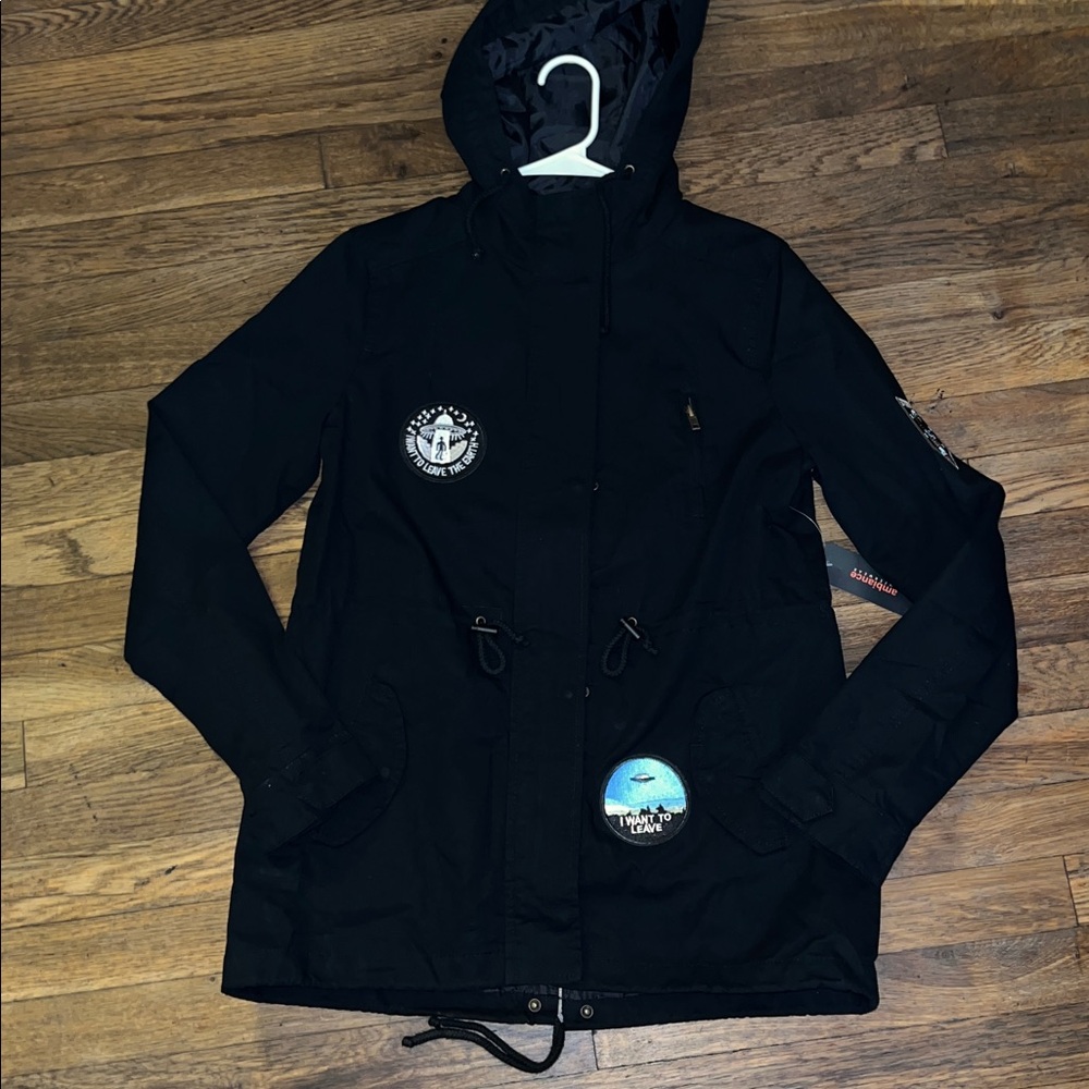 Ambiance Black Hooded Jacket with Patches
